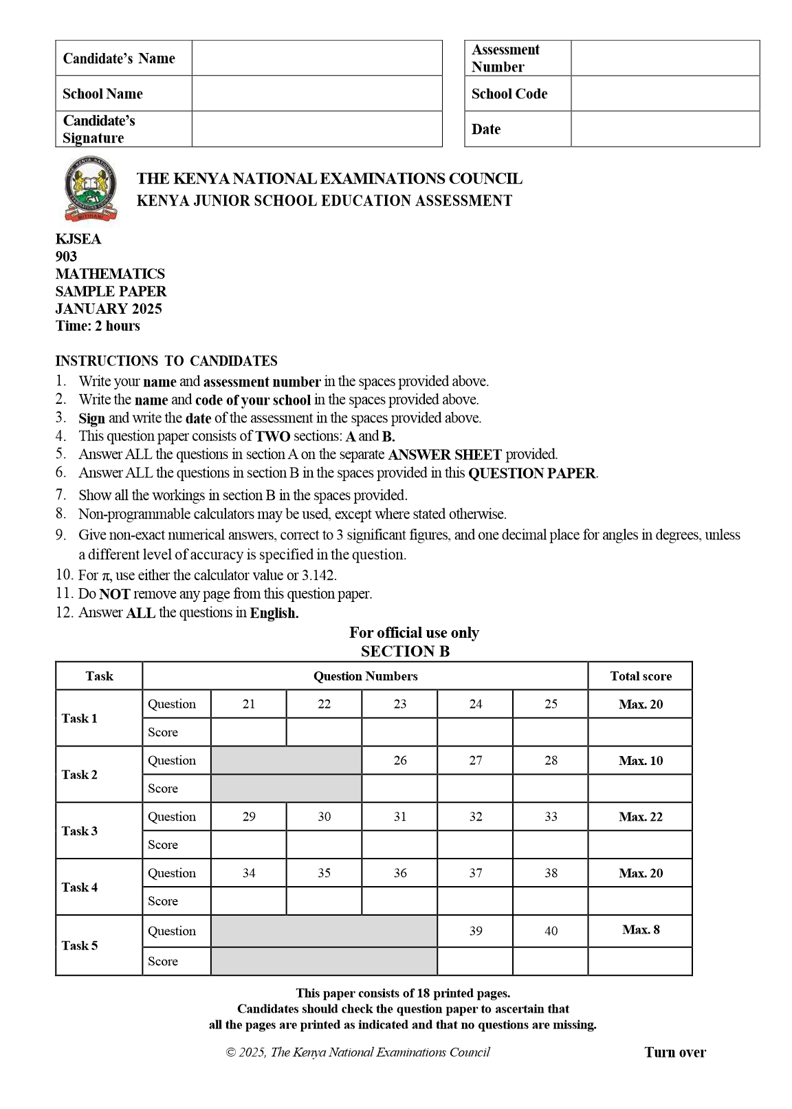 GRADE 9 KJSEA SAMPLE PAPERS WITH ANSWERS PDF DOWNLOAD MATH TERM visual data 5